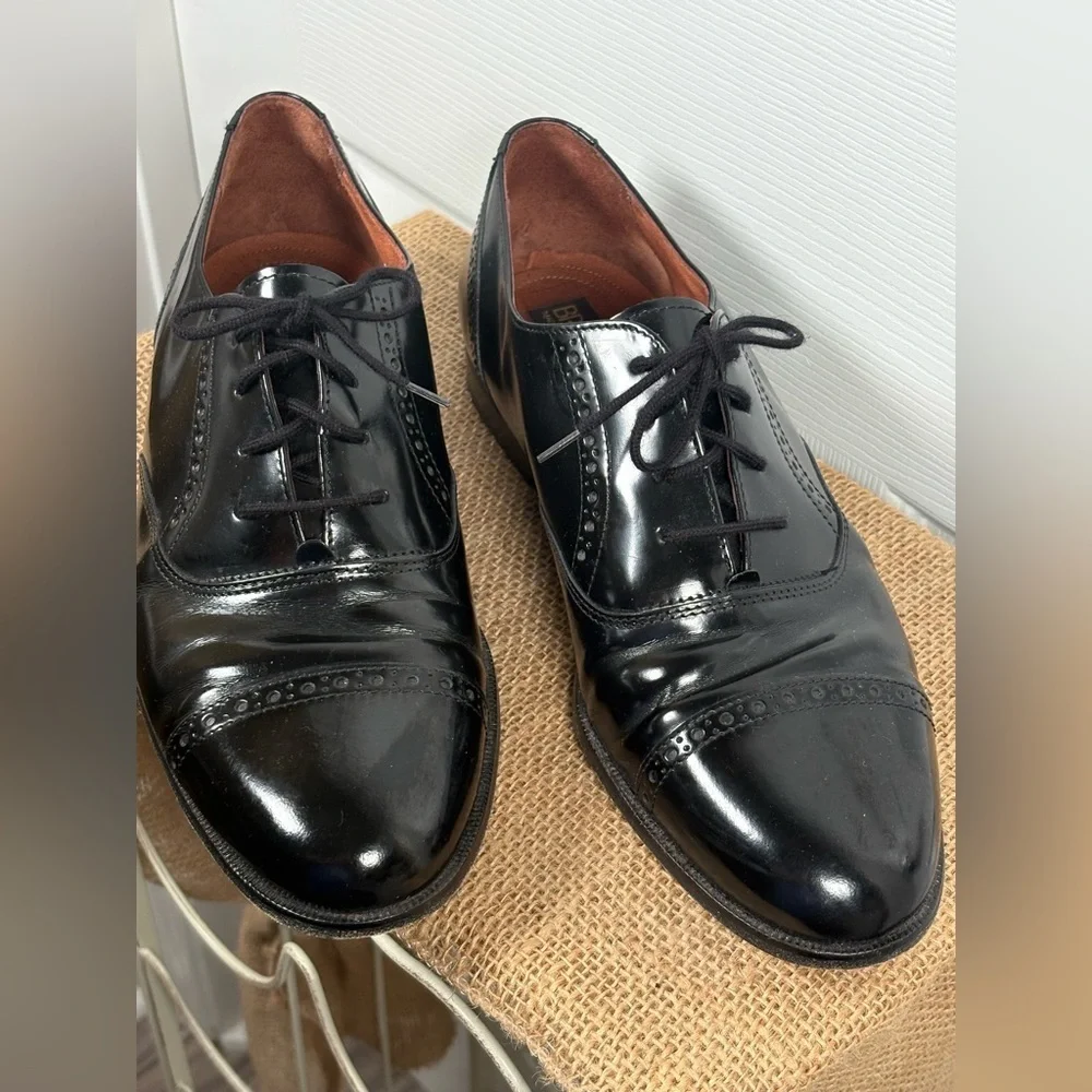 Brass Boot Italian Made Black Paten Leather Cap Toe Oxford Dress Shoes Size 10